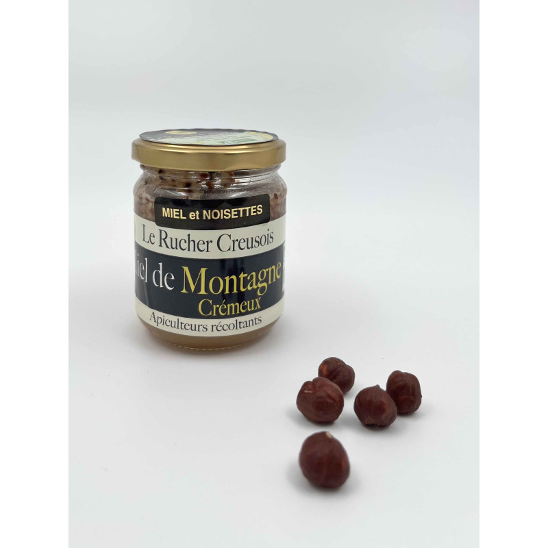 Miel de Montagne crémeux BIO avec noisettes, ici en format 250g